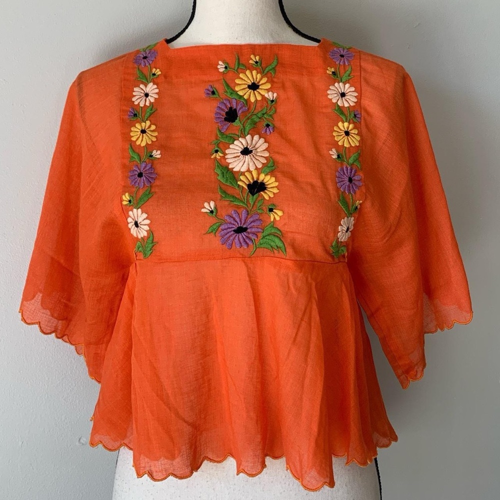 1970’s linen hobo blouse in tangerine